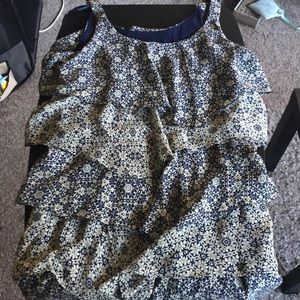 Tiered blue and tan dress